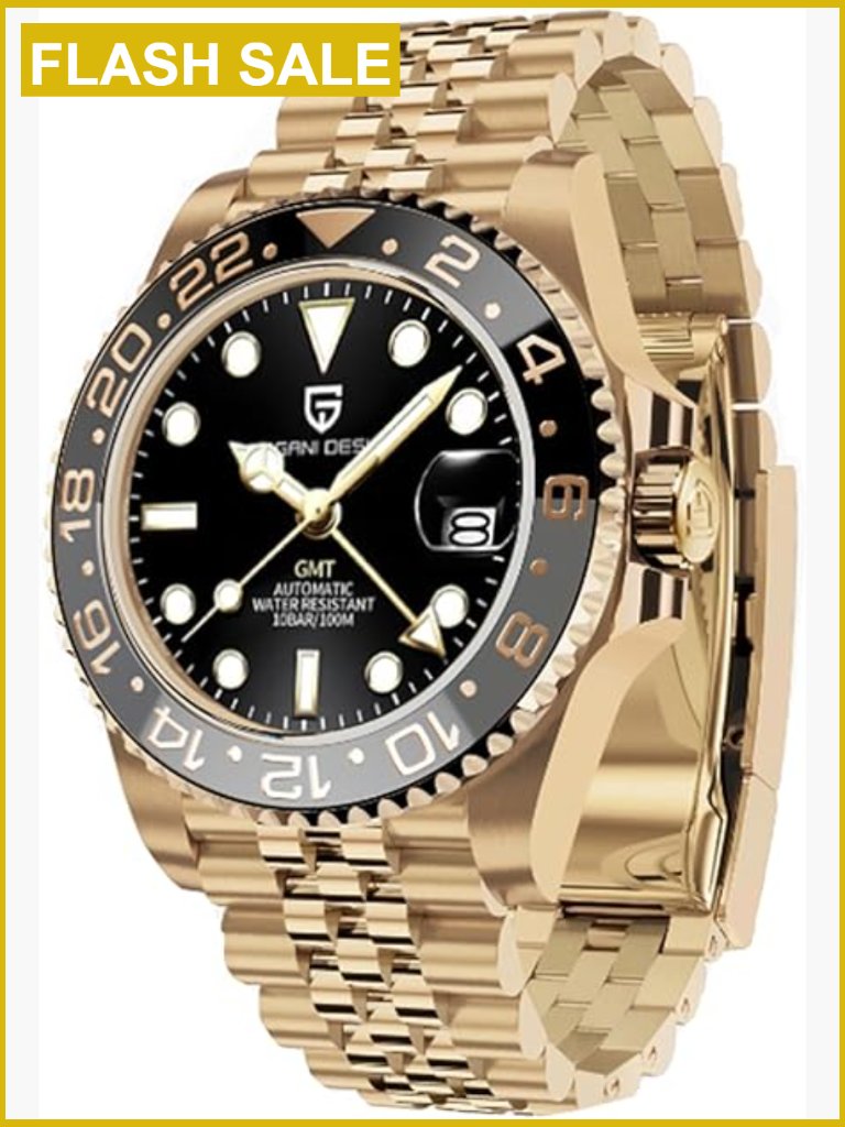 Mens Automatic Gmt Watch Sapphire Crystal 100m Waterproof Stainless Steel